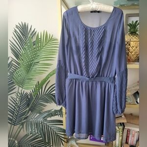 Slate Blue Chiffon Long Sleeve Fall Dress - Women's Size Medium.